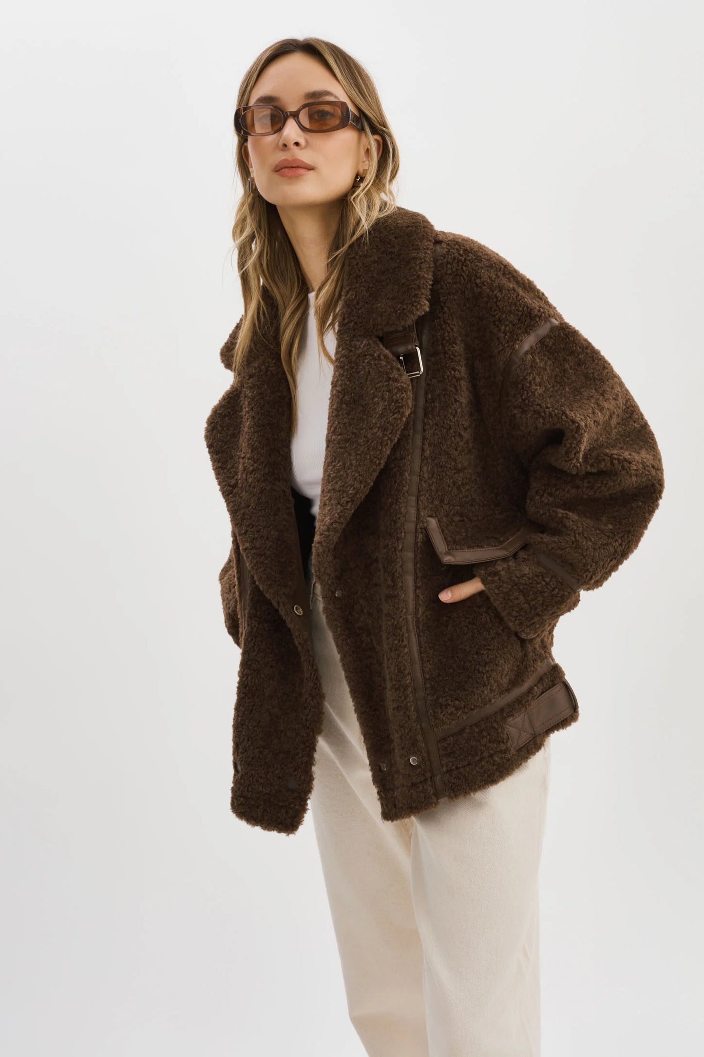 Badu Oversized Faux Shearling Jacket - Brown