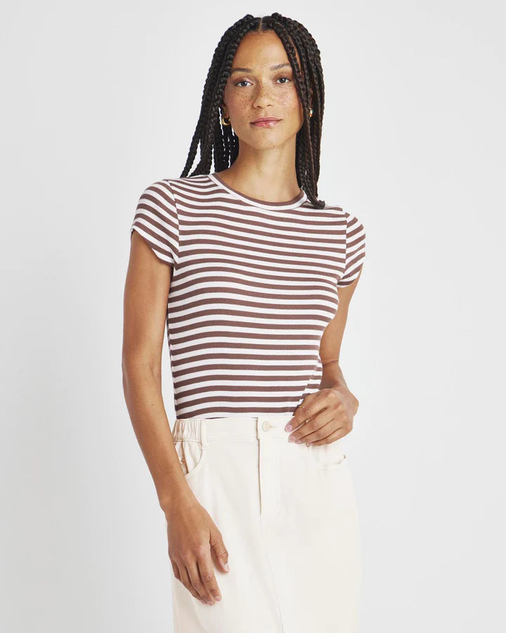 Benson Stripe Short Sleeve Crew Tee - Espresso/Moonstone