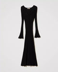 Ribbed Knit Long Dress - Black