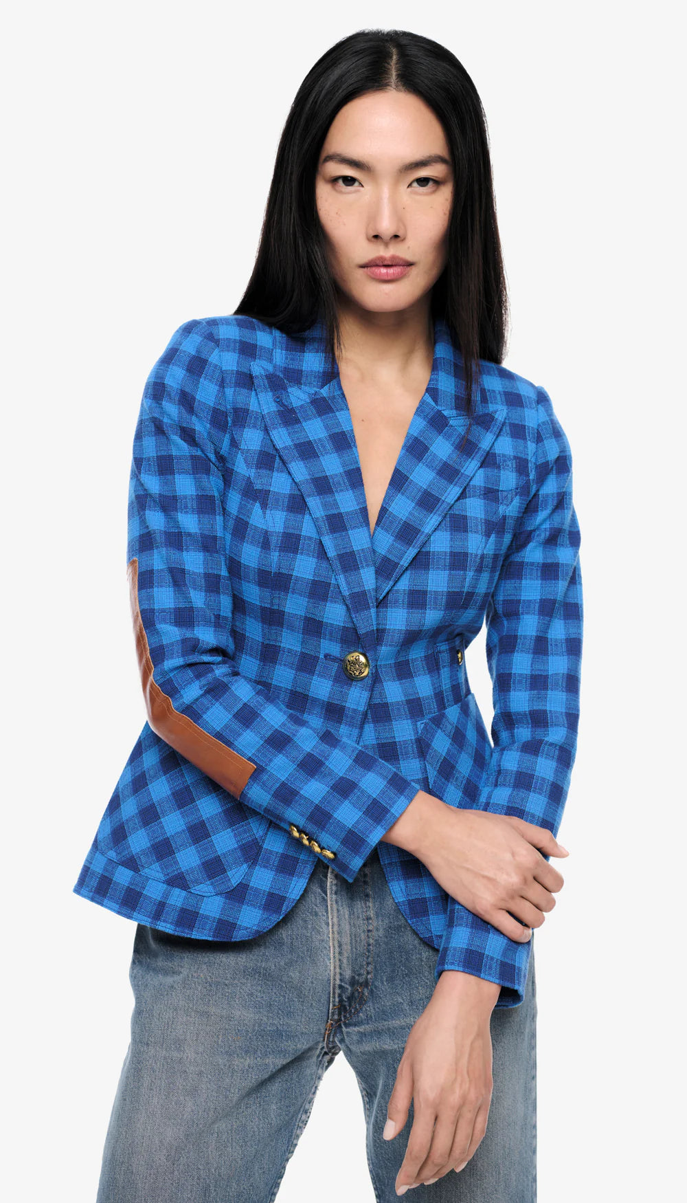 Patch Pocket Duchess With Elbow Patch - Blue Check w/ Whiskey