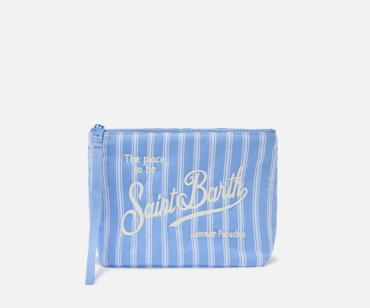 Aline Light Blue and White Wide Striped Cotton Pouch