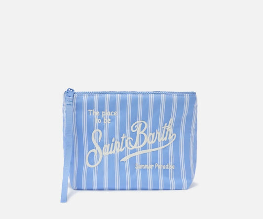 Aline Light Blue and White Wide Striped Cotton Pouch