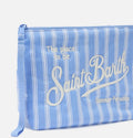 Aline Light Blue and White Wide Striped Cotton Pouch