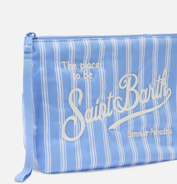 Aline Light Blue and White Wide Striped Cotton Pouch