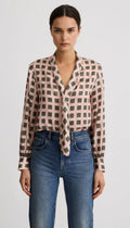 V-Necktie Blouse - Blush Medallion
