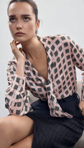 V-Necktie Blouse - Blush Medallion