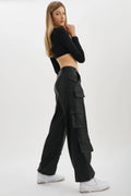 Bobbi Faux Leather Cargo Pant - Black