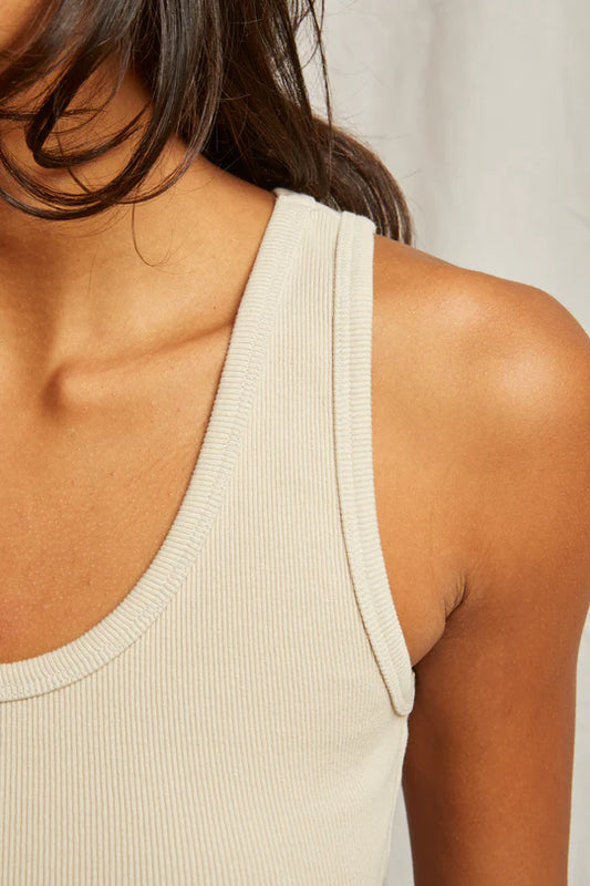Blondie Structured Rib Bra Friendly Tank - Putty