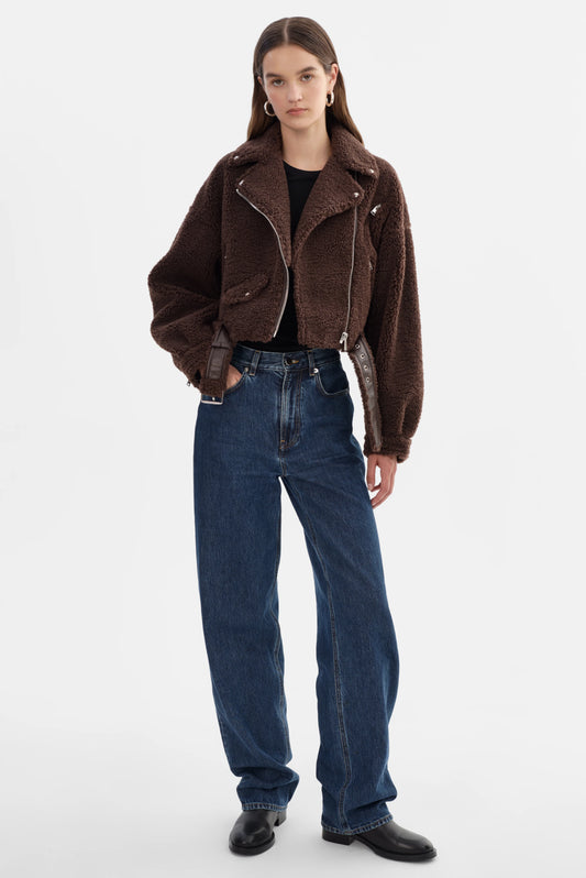 Brina Sherpa Biker Jacket - Brown