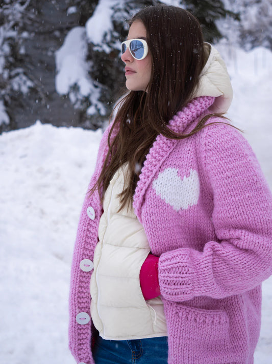 Short Heart Cardi - Bubble Gum / Snow