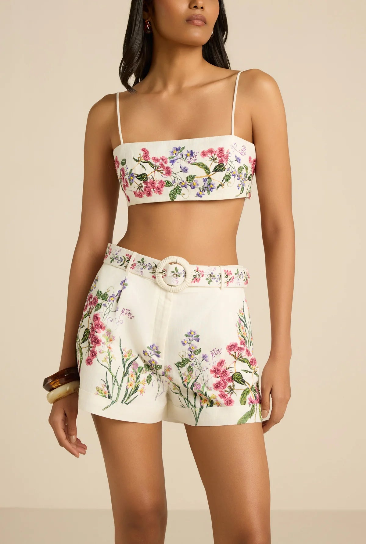 Anya Buckle Shorts - Ivory Floral Print