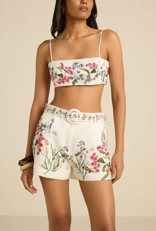 Anya Buckle Shorts - Ivory Floral Print