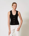 Knit Top with Decorative Buttons - Black