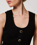 Knit Top with Decorative Buttons - Black