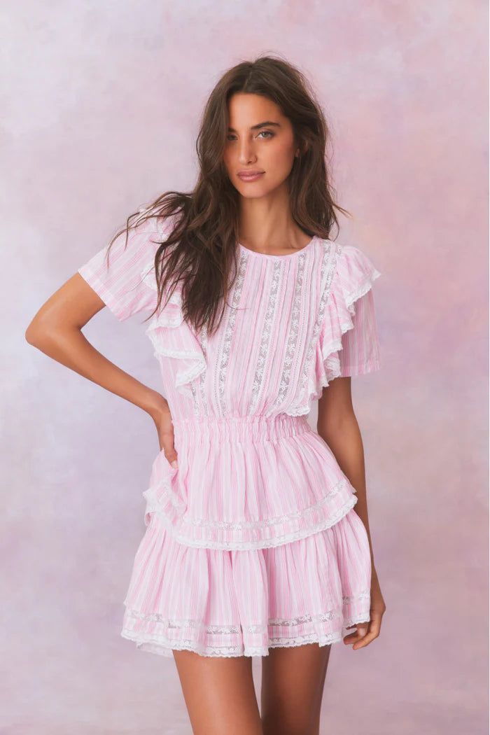 Natasha Stripe Cotton Mini Dress - Captiva Pink