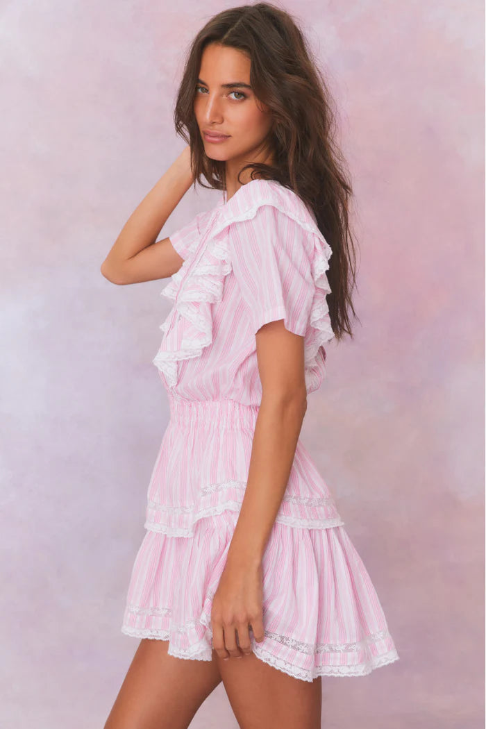 Natasha Stripe Cotton Mini Dress - Captiva Pink