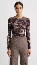 Scrunch Sleeve Henley Tee - Carbon Floral