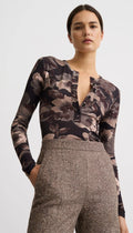 Scrunch Sleeve Henley Tee - Carbon Floral