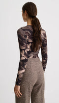 Scrunch Sleeve Henley Tee - Carbon Floral