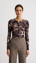 Scrunch Sleeve Henley Tee - Carbon Floral