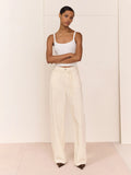 Casie Relaxed Wide Leg Mid Rise 31" Jeans - Crema
