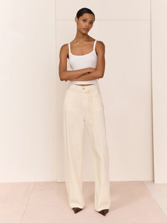 Casie Relaxed Wide Leg Mid Rise 31" Jeans - Crema