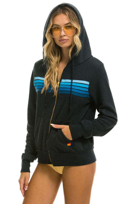5 Stripe Hoodie - Charcoal / Blue