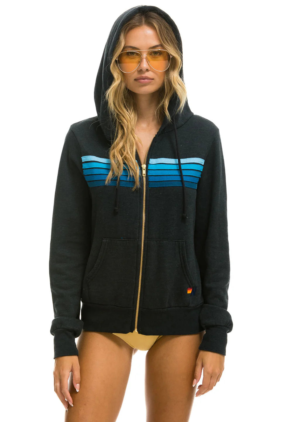 5 Stripe Hoodie - Charcoal / Blue