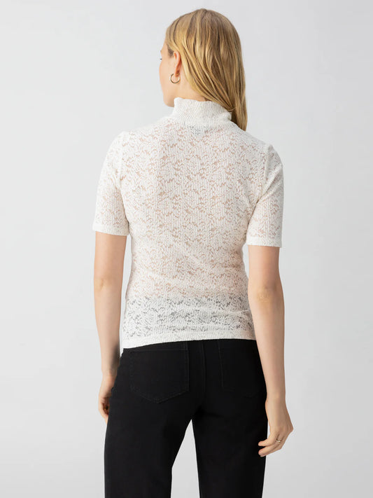 Short Sleeve Lace Mock Neck Tee - Chalk