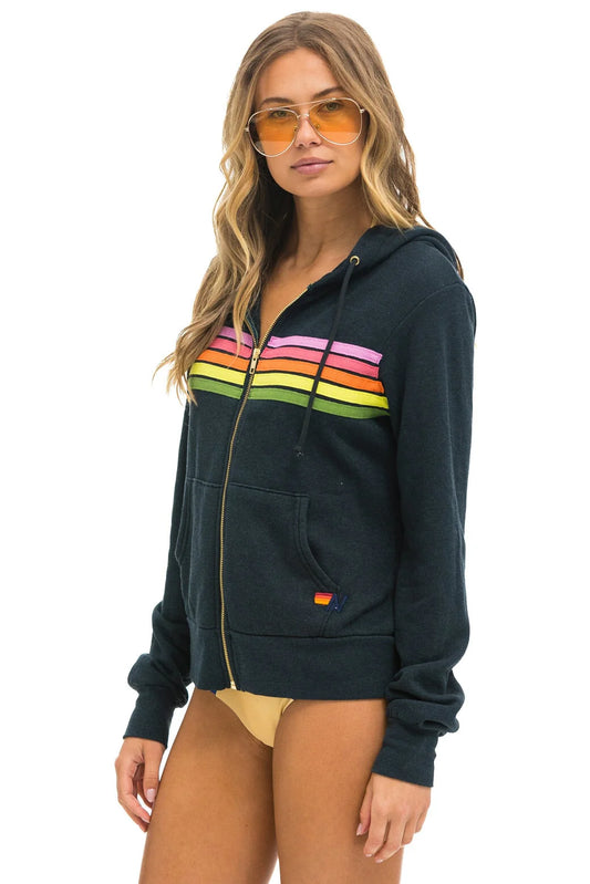 5 Stripe Hoodie - Charcoal / Pink / Green