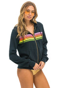 5 Stripe Hoodie - Charcoal / Pink / Green