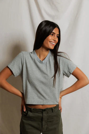 Cher Ringspun Cotton Crew Tee - Heather Grey
