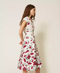 Poplin Midi Dress - White/Red Cherries Degradè
