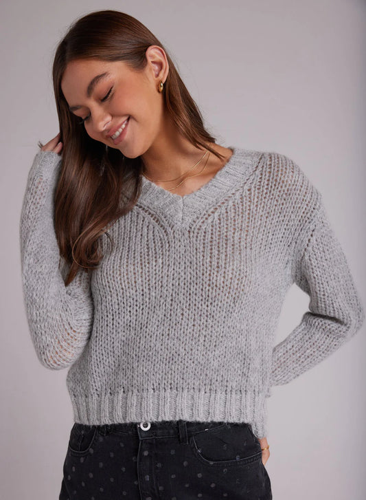 V-Neck Chunky Sweater - Heather Marble