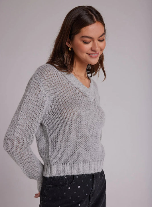 V-Neck Chunky Sweater - Heather Marble