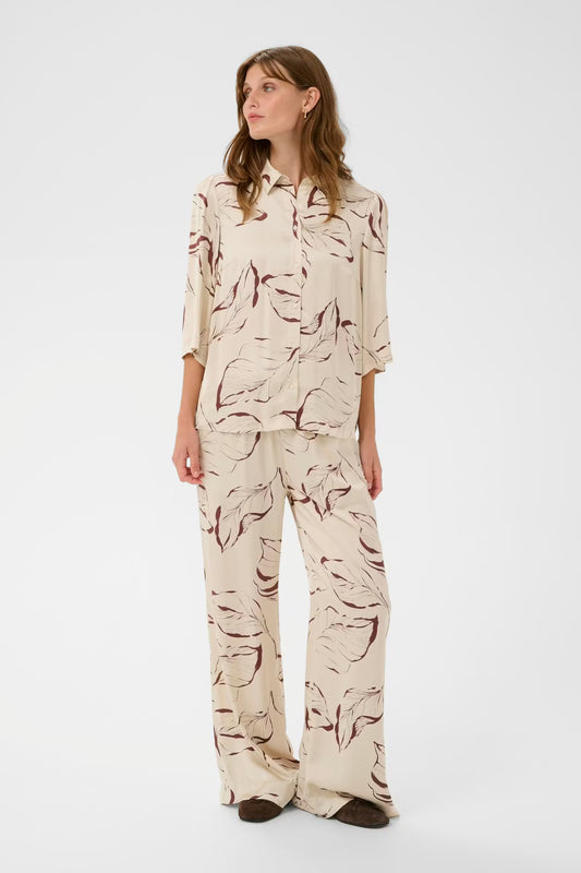 SLClero Trousers - Oatmeal Leaf Print