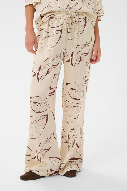 SLClero Trousers - Oatmeal Leaf Print