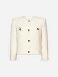 Collarless Button Front Jacket - Cream