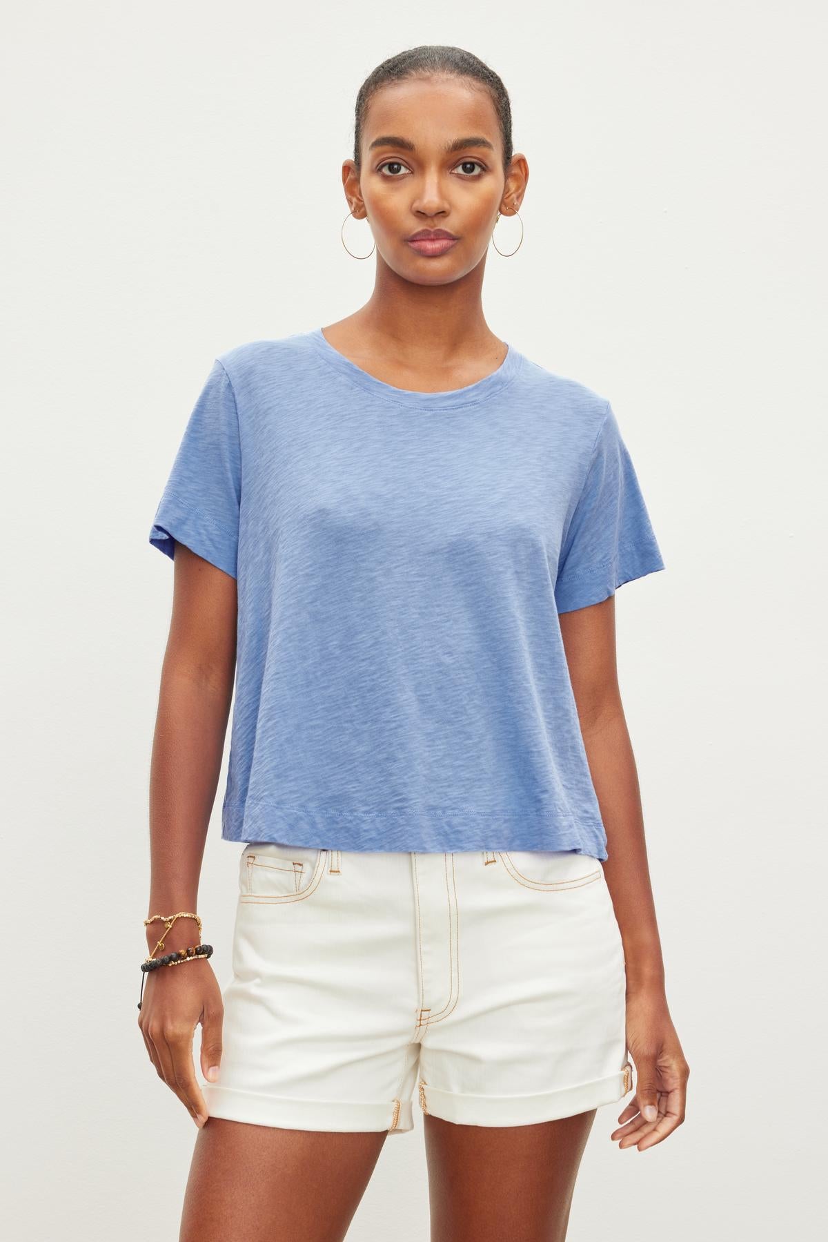 Lula Cotton Slub Cuffed Sleeve S/S Top - Wave