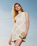 Short Floral Crochet Dress - White Snow