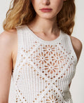 Short Floral Crochet Dress - White Snow