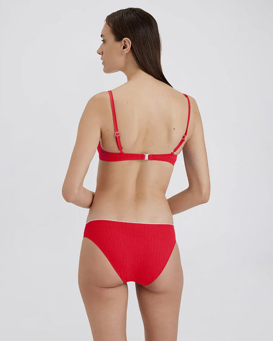 The Daphne Ribbed Bikini Bottom - Lipstick Red