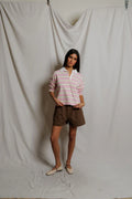 Daria Cotton Collared Rugby Bracelet-Length Sleeve Shirt - Sugar Pink Stripe