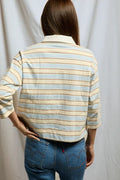 Daria Cotton Collared Rugby 3/4 Sleeve Shirt - Powder Blue Stripe