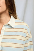 Daria Cotton Collared Rugby 3/4 Sleeve Shirt - Powder Blue Stripe