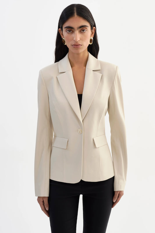 Davie Faux Leather Blazer - Bone