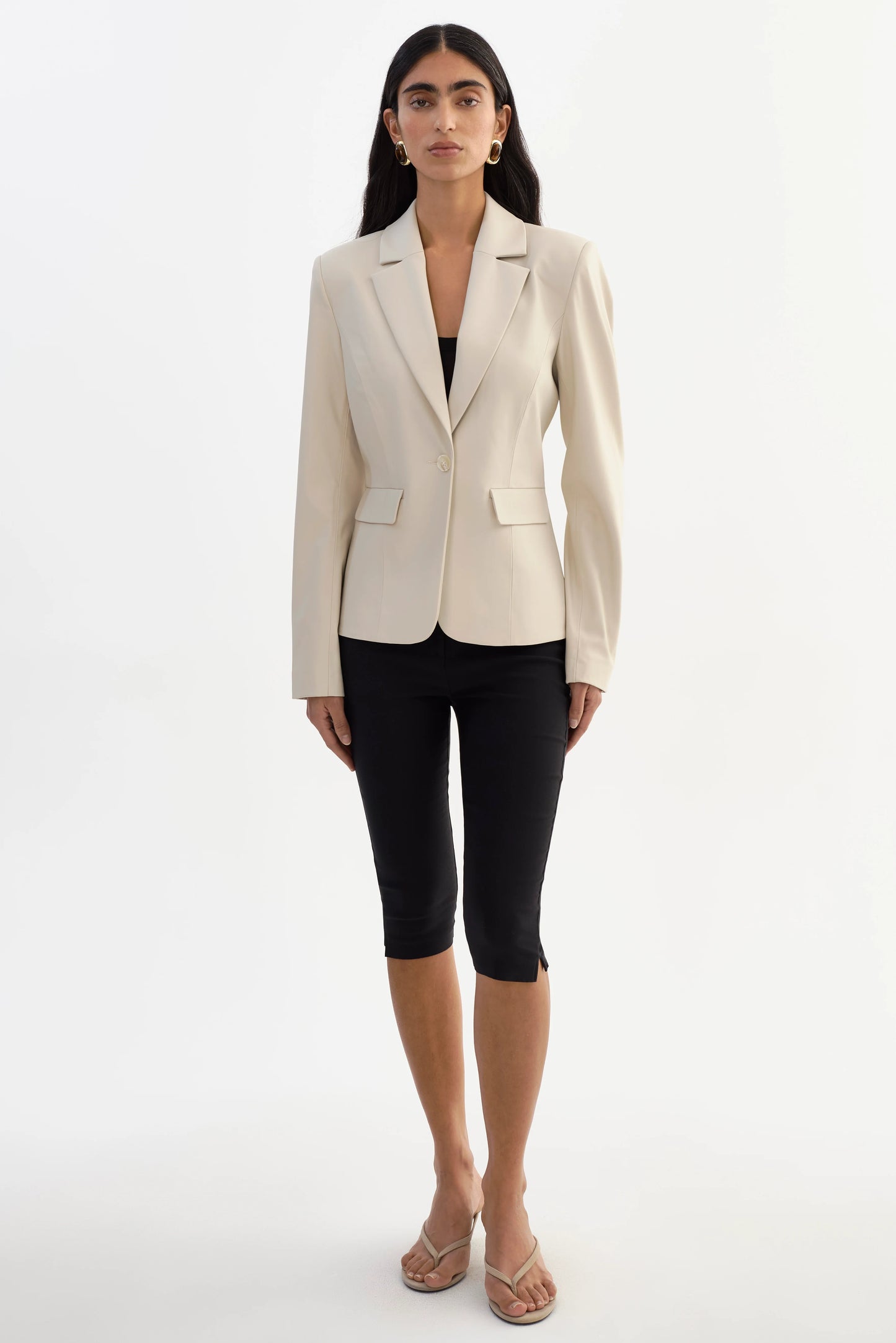 Davie Faux Leather Blazer - Bone