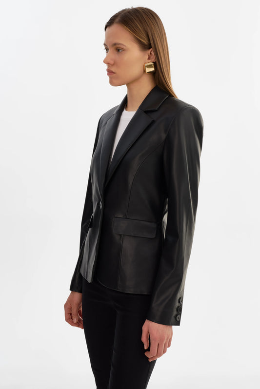 Davie Faux Leather Blazer - Black
