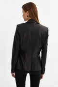 Davie Faux Leather Blazer - Black
