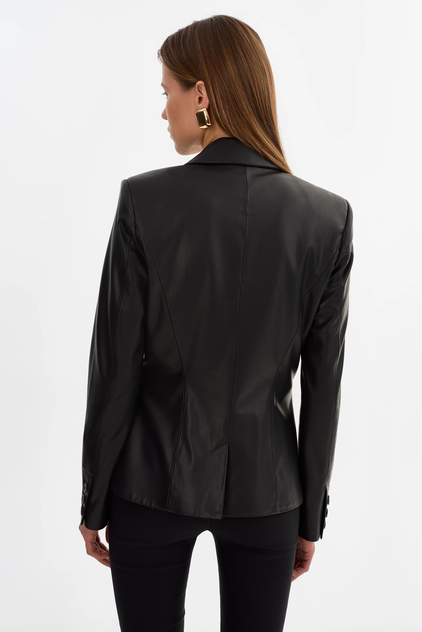 Davie Faux Leather Blazer - Black